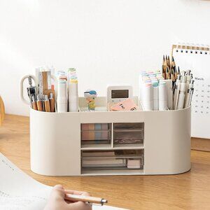 Pencil Pen Holder for Desk with 3 Drawers - All-In-One Desk Organizer - Perfect